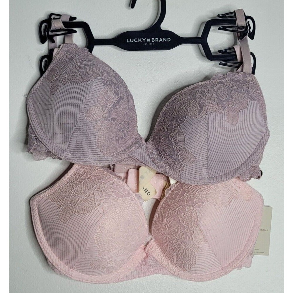 2 LUCKY BRAND T-Shirt Bras 34C NEW Wire Pastel Pink Purple Lot Sets MSRP $60